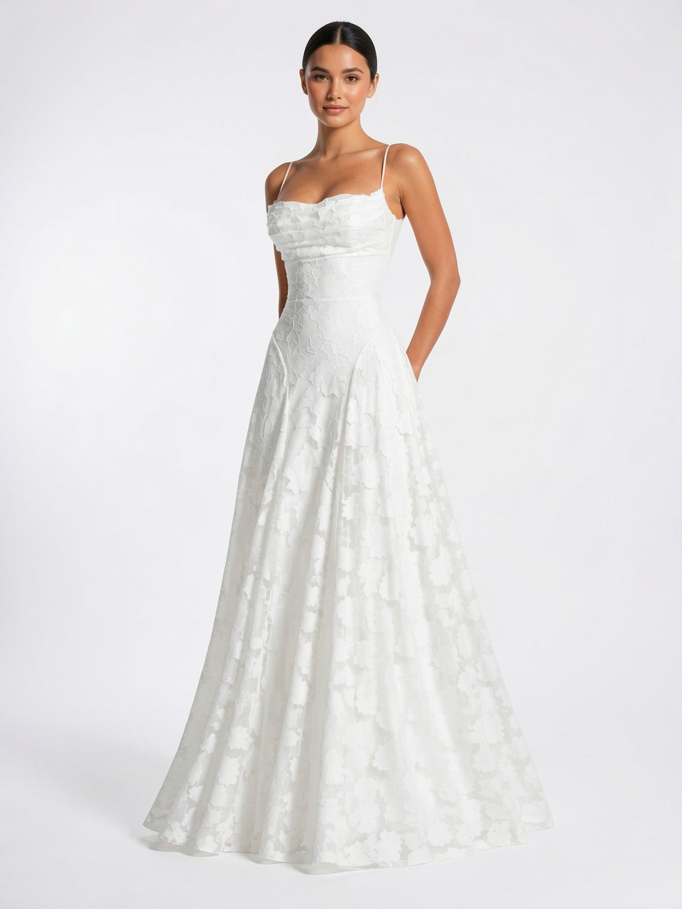 Robe Maxi Fleurie Formelle à Bretelles Fines Soirée - Blanc EU 32 / US 0 / UK 4