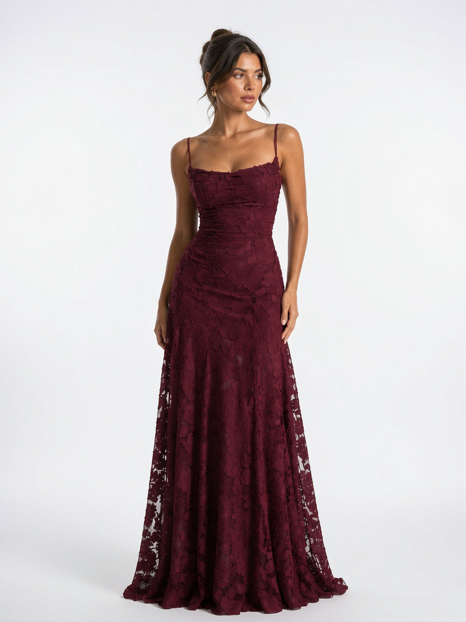 Robe Maxi Fleurie Formelle à Bretelles Fines Soirée - Bordeaux EU 32 / US 0 / UK 4