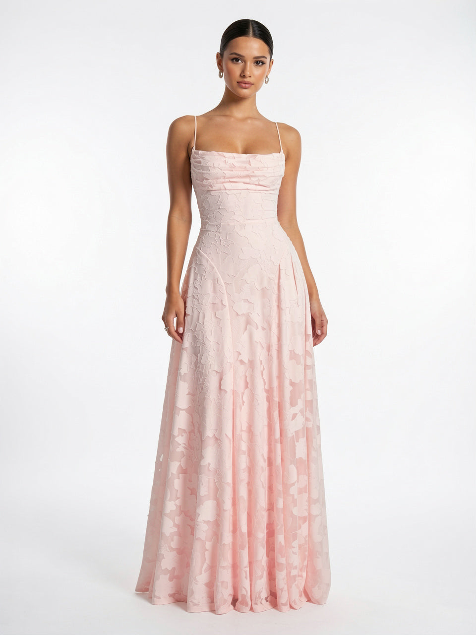 Robe Maxi Fleurie Formelle à Bretelles Fines Soirée - Rose EU 32 / US 0 / UK 4