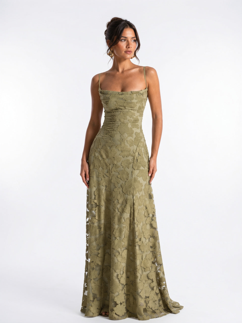 Robe Maxi Fleurie Formelle à Bretelles Fines Soirée - Vert EU 32 / US 0 / UK 4
