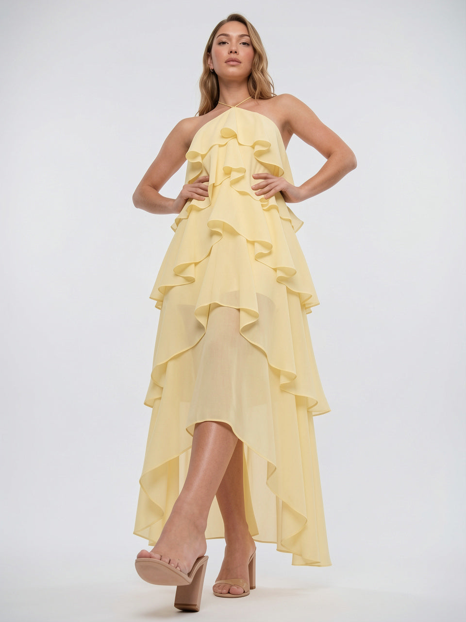 Robe Maxi Volants Col Halter Mousseline Soir Été - 12