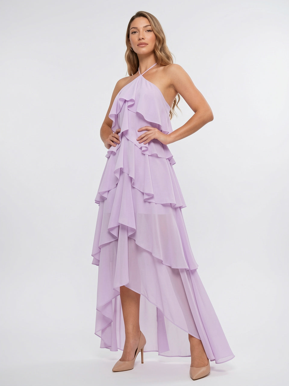 Robe Maxi Volants Col Halter Mousseline Soir Été - 14