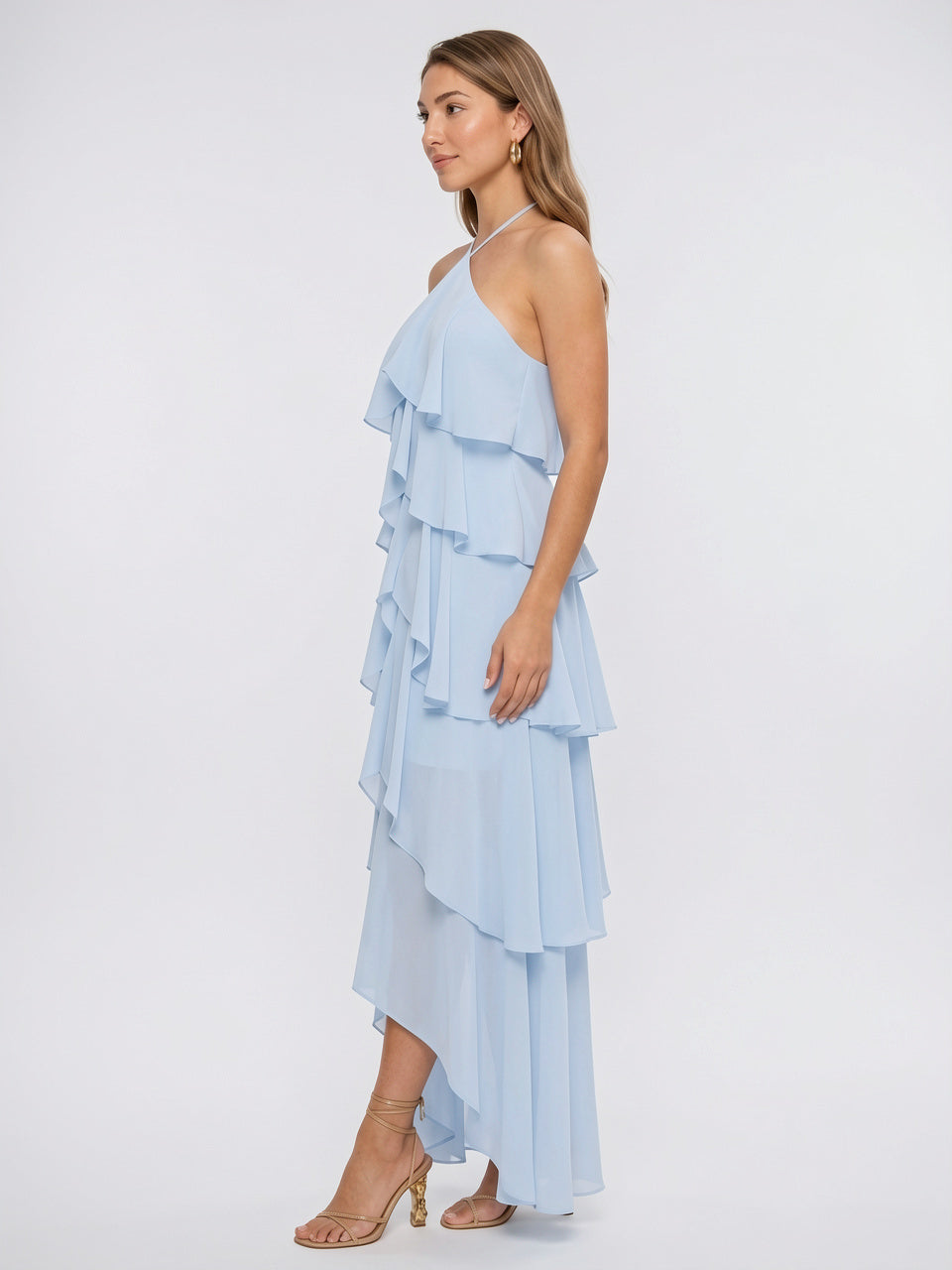 Robe Maxi Volants Col Halter Mousseline Soir Été - 5