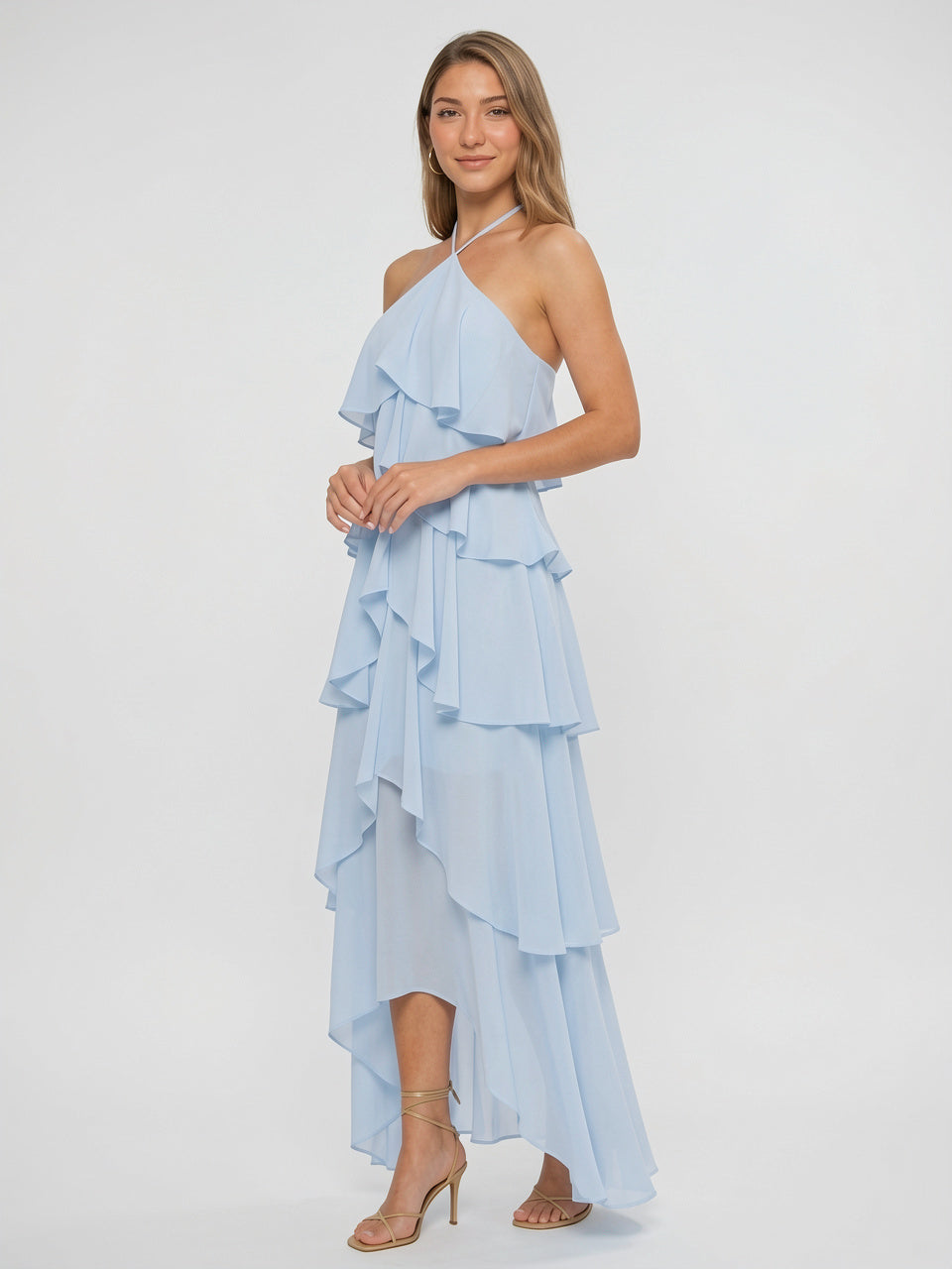 Robe Maxi Volants Col Halter Mousseline Soir Été - 6