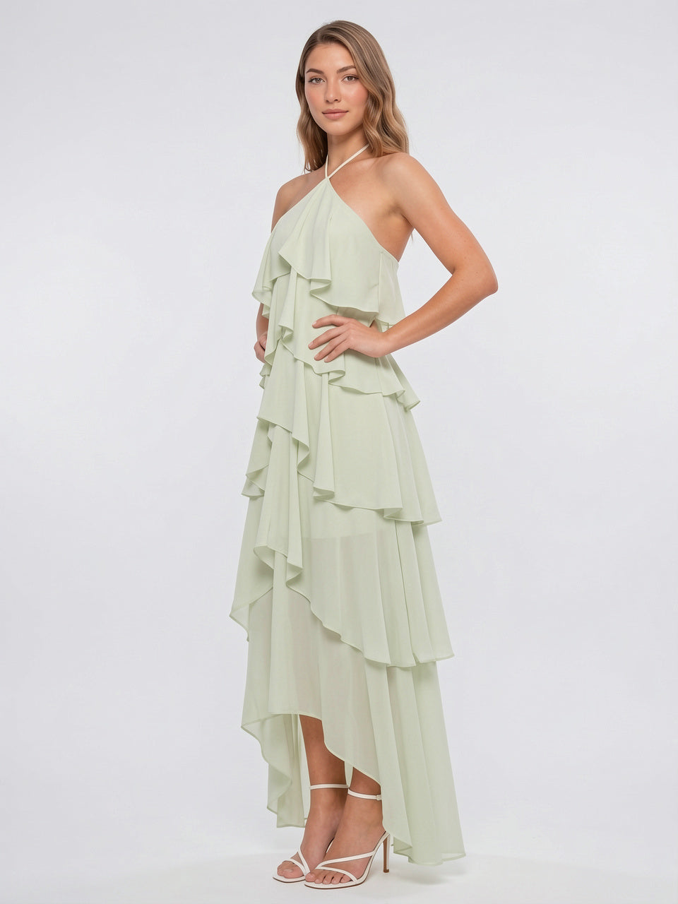 Robe Maxi Volants Col Halter Mousseline Soir Été - 9