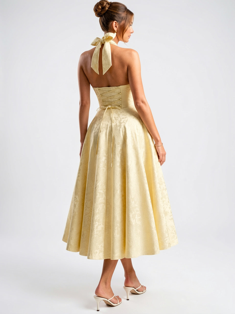 Robe Midi Col Halter Corset Soirée Fluide - 2