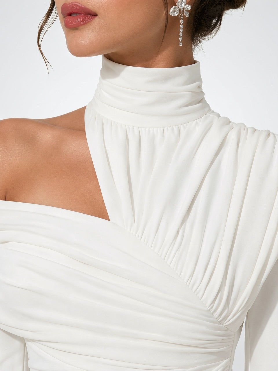 Robe Midi Épaule Ruchée Occasion Formelle Soirée Invitée - 3