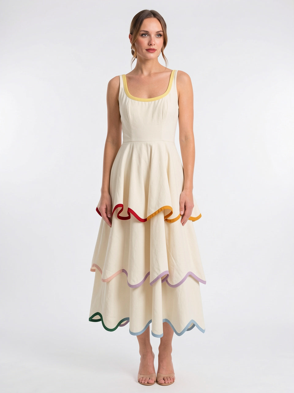Robe Midi Lin Sans Manches Décolleté Invitée Mariage - 5