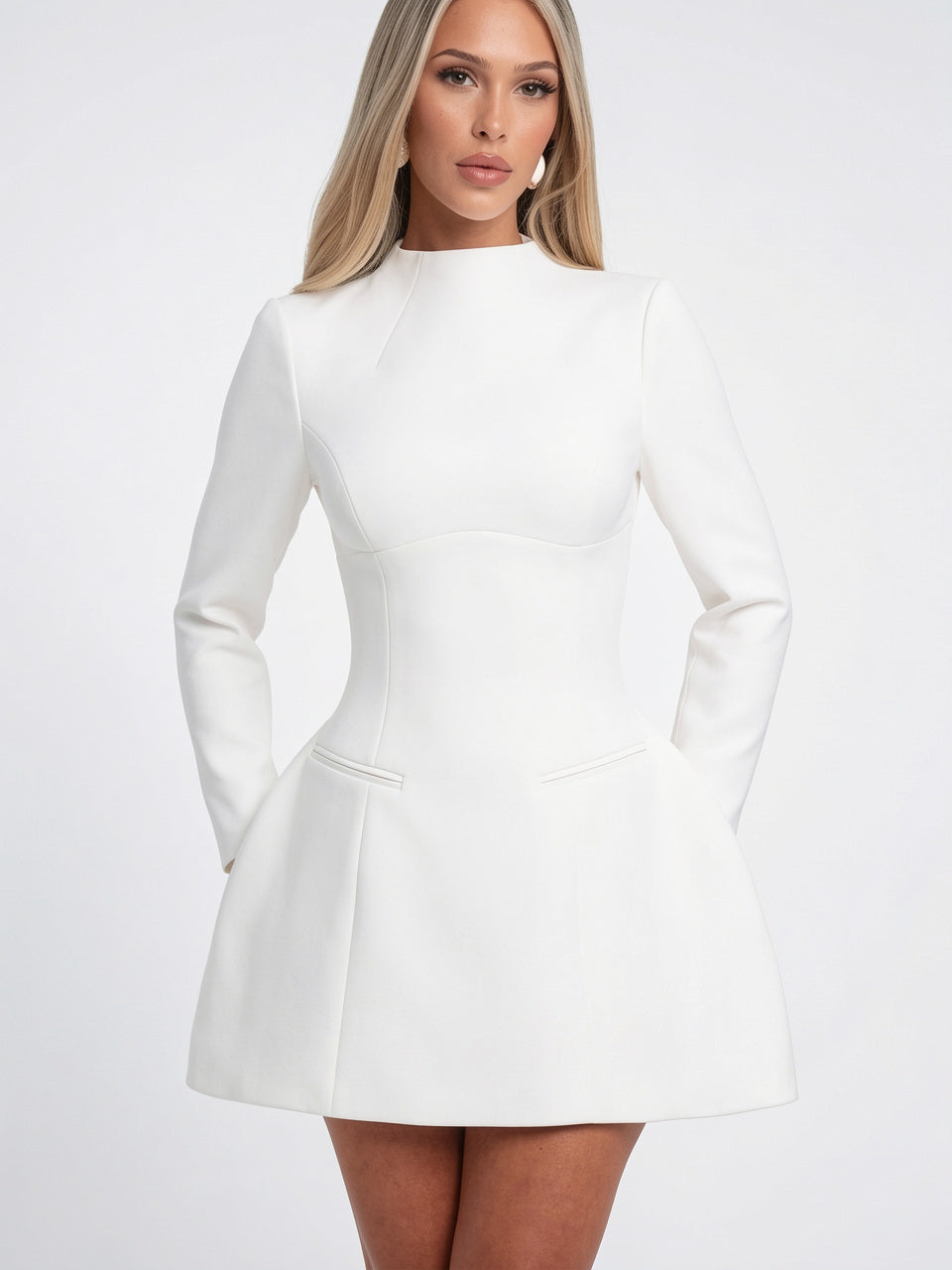Robe Mini Col Montant Manches Longues Femme Soirée - 7
