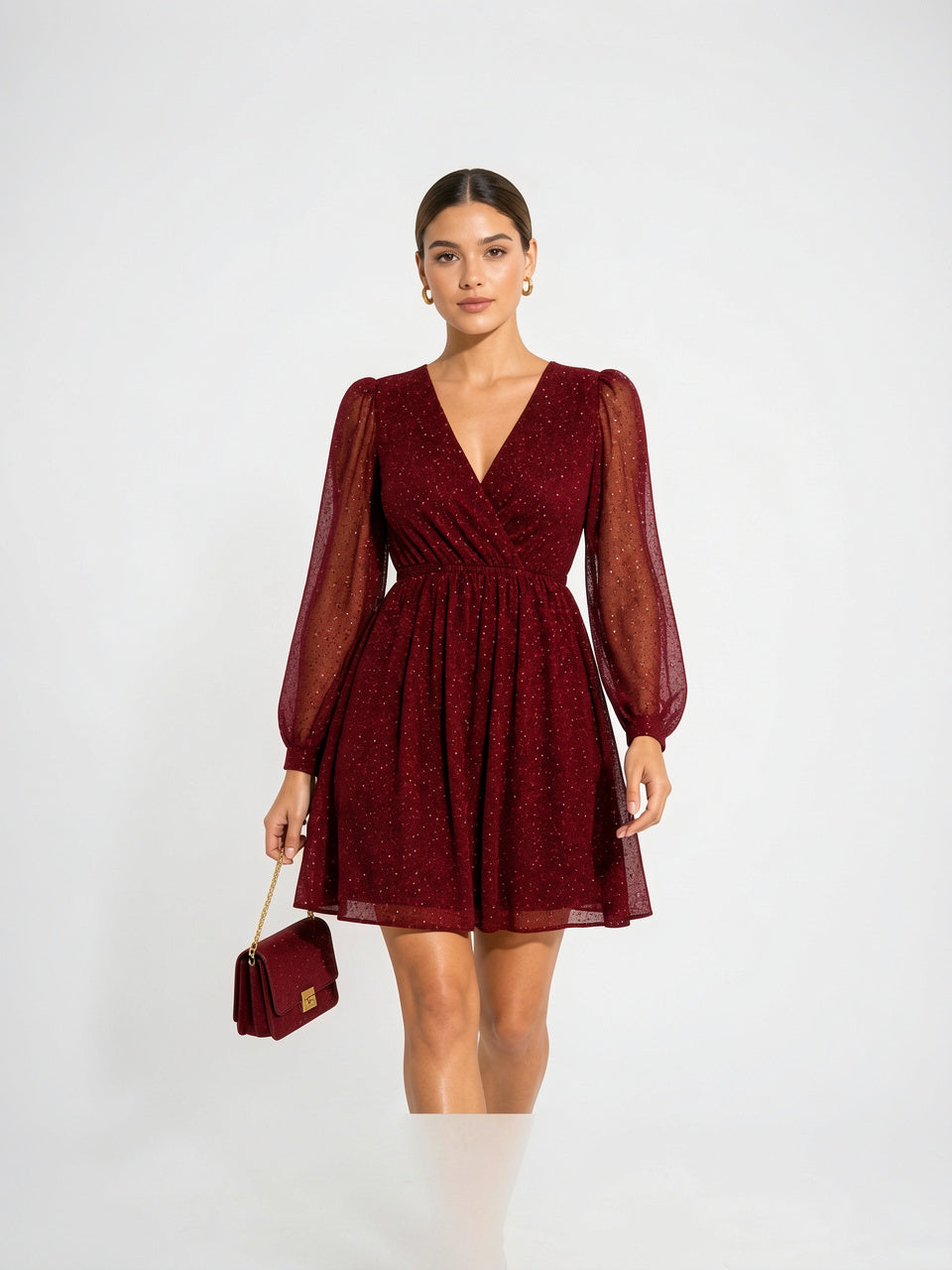 Robe Mini Paillettes Élégante Mariage Fête Soirée Femme - Rouge EU 34 / US 2 / UK 6