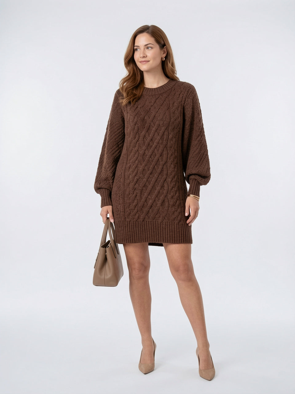 Robe Pull Femme Oversize Col Rond Torsadé Mini - 1