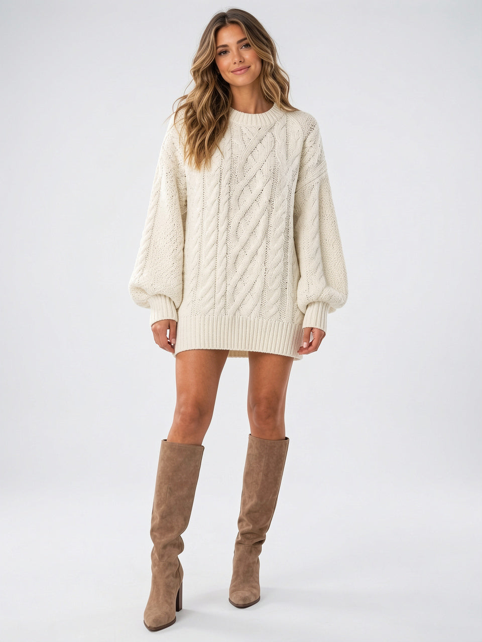 Robe Pull Tricotée Oversize Femme Torsadé Col Rond - 2