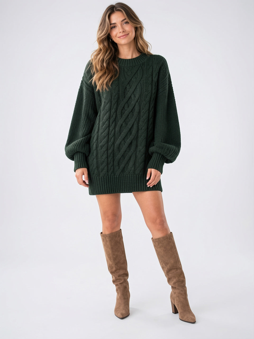 Robe Pull Tricotée Oversize Femme Torsadé Col Rond - 4
