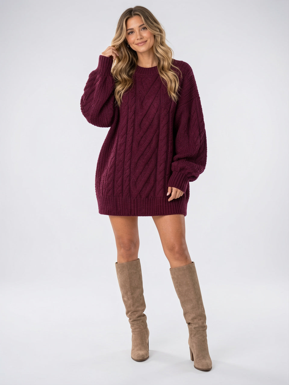 Robe Pull Tricotée Oversize Femme Torsadé Col Rond - 6