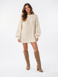 Robe Pull Tricotée Oversize Femme Torsadé Col Rond - Blanc S
