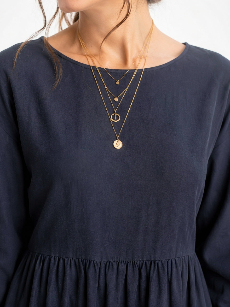 Robe Ruchée Longue Manches 3/4 Col Rond - 3