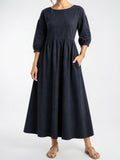 Robe Ruchée Longue Manches 3/4 Col Rond - Bleu Marine EU 32 / US 0 / UK 4