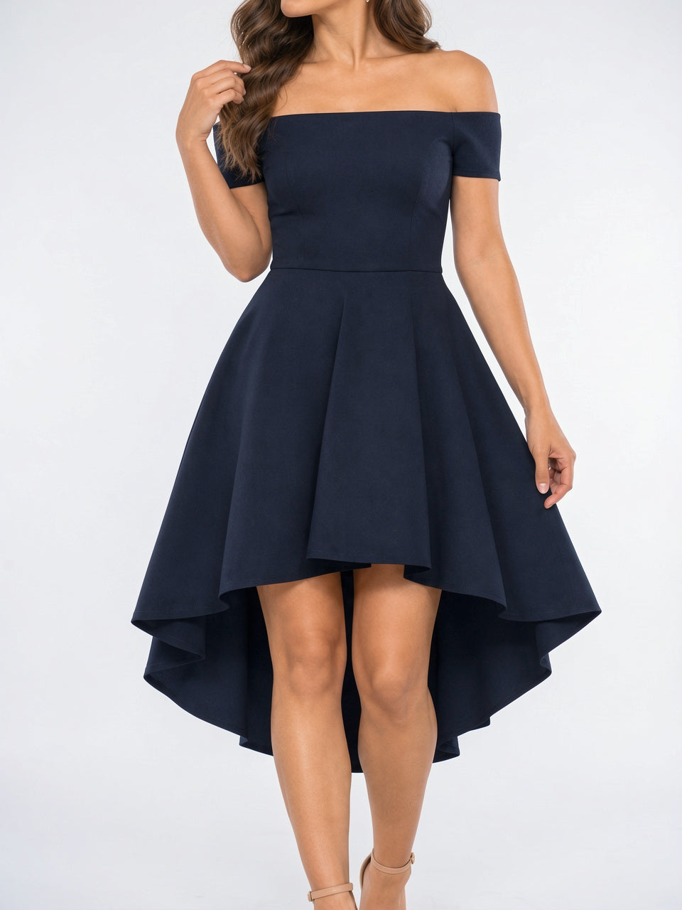 Robe Soirée Asymétrique Épaules Nues - Bleu Marine EU 32 / US 0 / UK 4