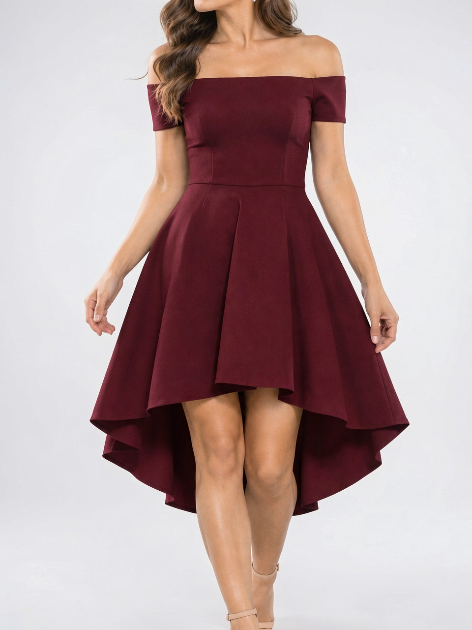 Robe Soirée Asymétrique Épaules Nues - Bordeaux EU 32 / US 0 / UK 4