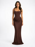 Robe Soirée Corset Maxi Ruchée Sans Bretelles Mariage - Marron EU 34 / US 2 / UK 6