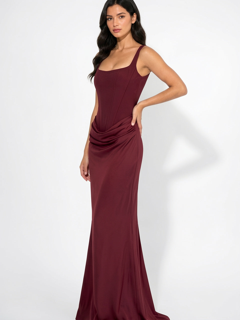 Robe Soirée Femme Longue Corset Drapée à Bretelles Fines - 2