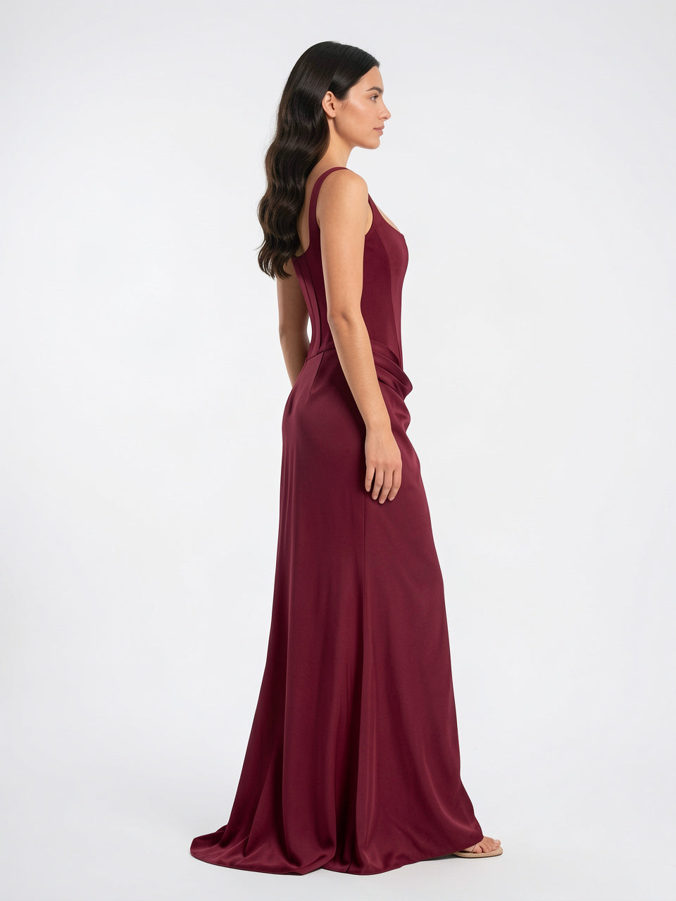 Robe Soirée Femme Longue Corset Drapée à Bretelles Fines - 3