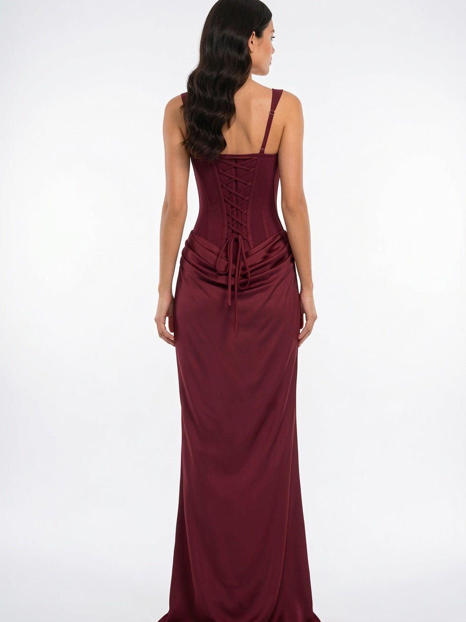 Robe Soirée Femme Longue Corset Drapée à Bretelles Fines - 4