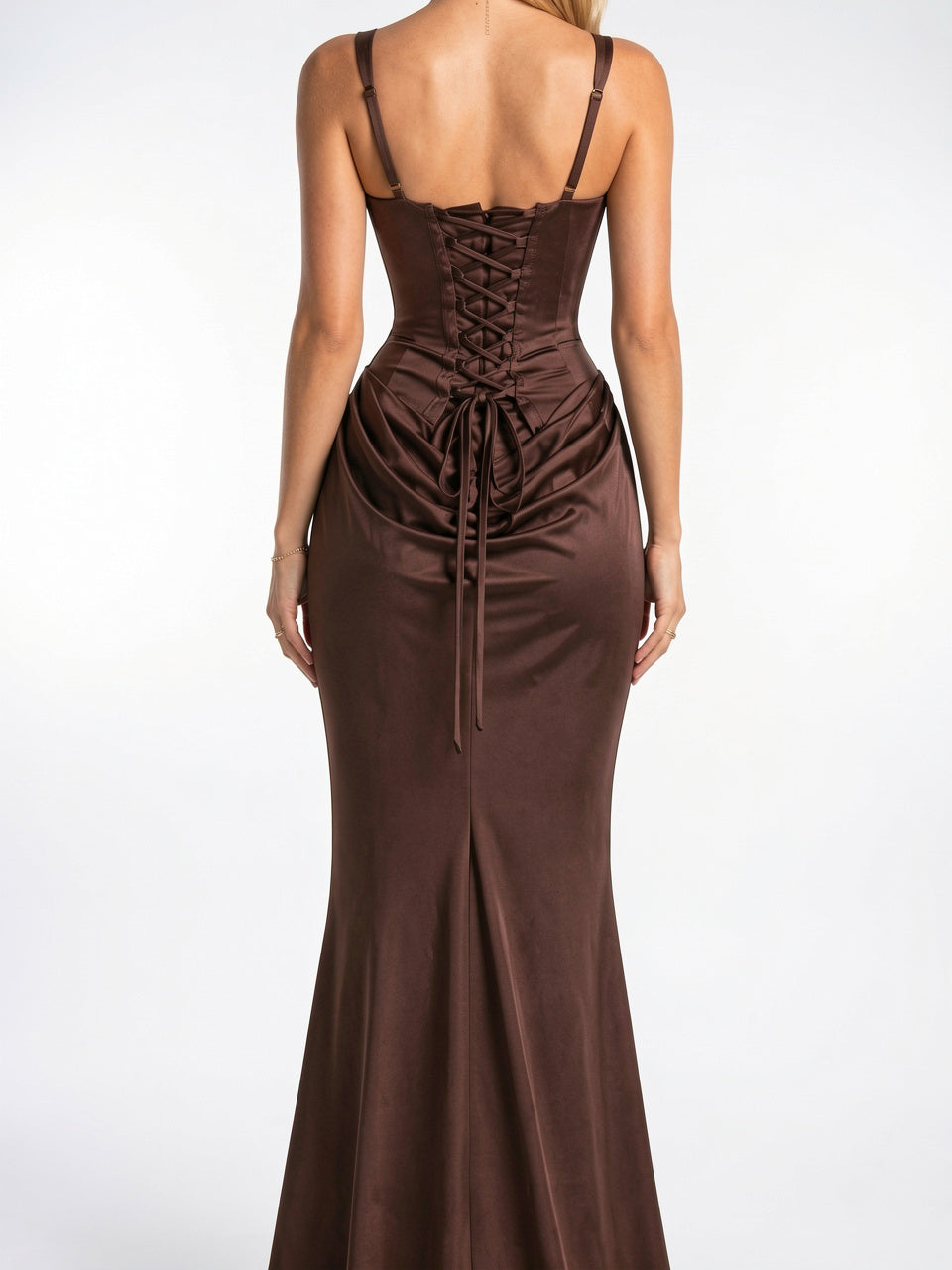 Robe Soirée Formelle Corset Col Carré Longue Ruchée - 2
