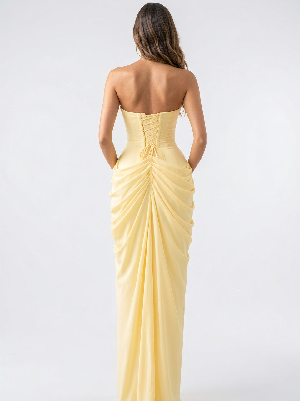 Robe Soirée Maxi Drapée Fente Femme Sans Bretelles - 5