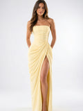 Robe Soirée Maxi Drapée Fente Femme Sans Bretelles - Jaune EU 34 / US 2 / UK 6
