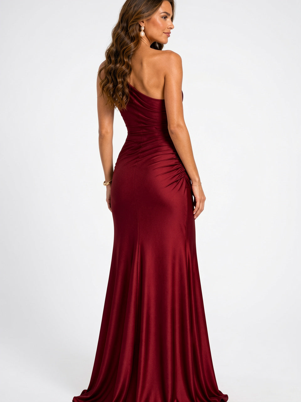 Robe Soirée Satin Épaule Longue Formelle Mariage - 2