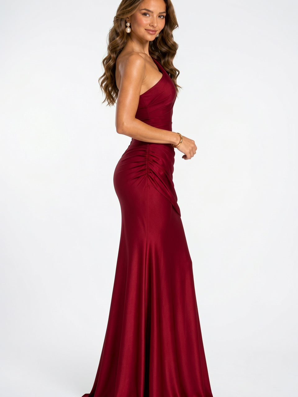 Robe Soirée Satin Épaule Longue Formelle Mariage - 3