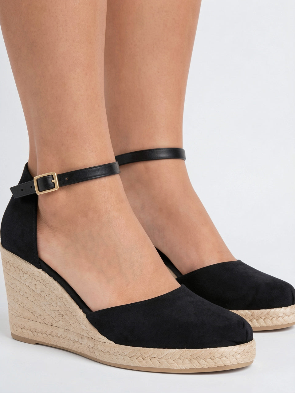 Sandales Compensées Espadrille Bride Cheville Été Femme - Noir EU 37 / US 6 / UK 4