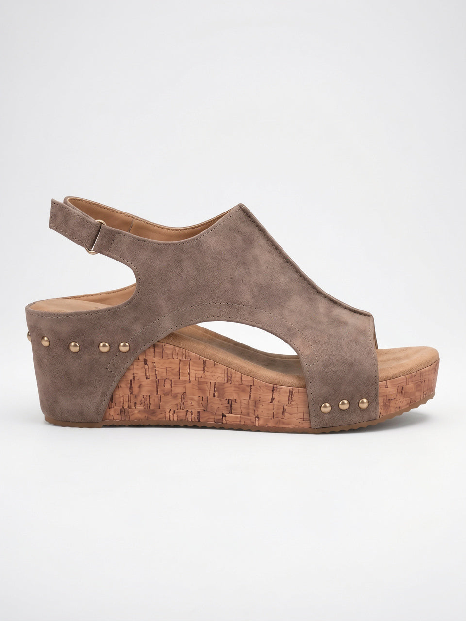 Sandales Compensées Femme Plateforme Rembourrée Bout Ouvert Liège - Kaki EU 36 / US 5 / UK 3.5