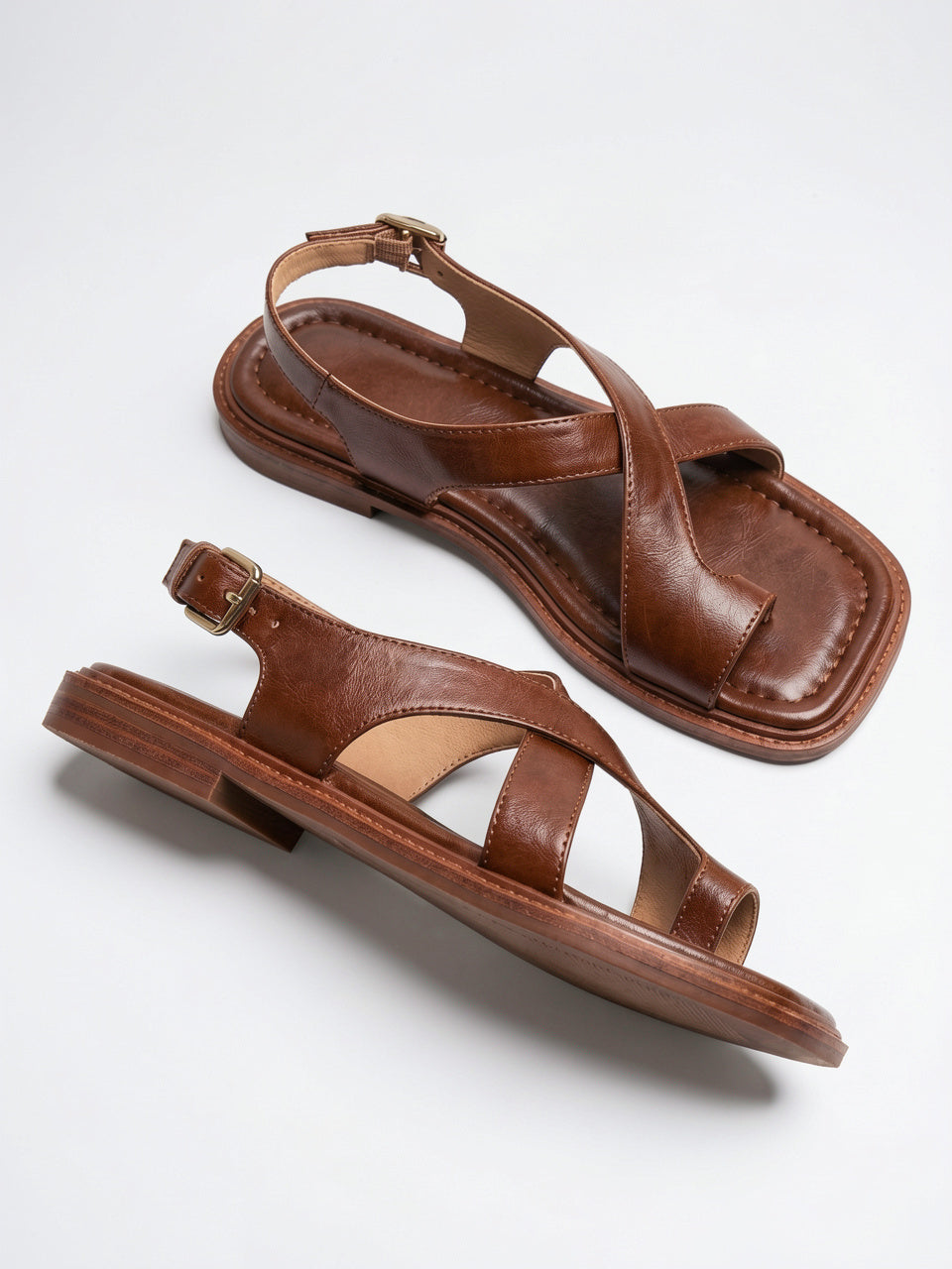 Sandales Croisées Cuir Italien Femme Brides Talon - 3