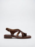 Sandales Croisées Cuir Italien Femme Brides Talon - Marron EU 36 / US 5 / UK 3.5