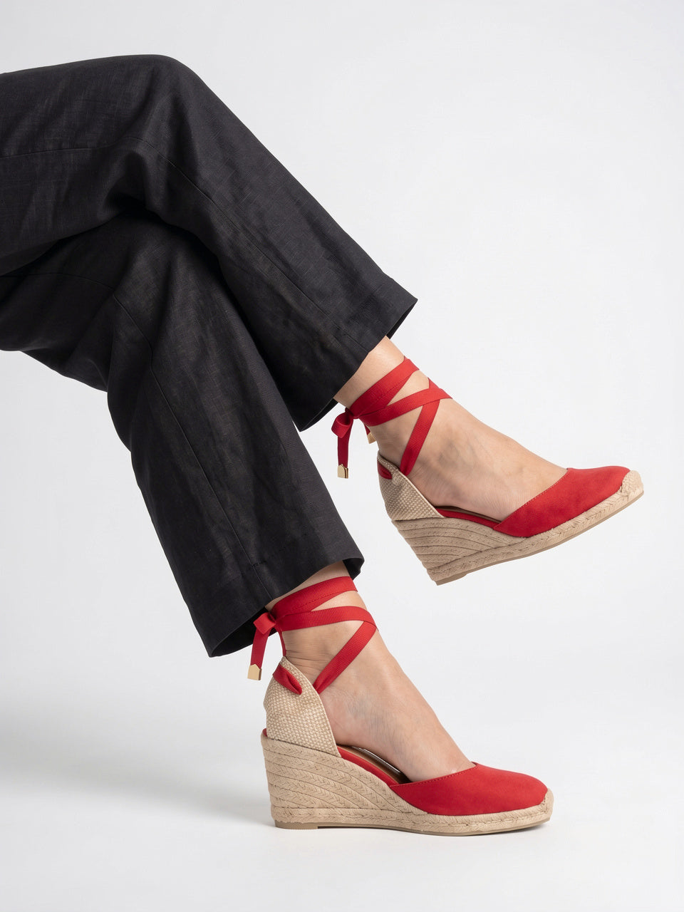 Sandales Espadrilles Compensées Femme Jute Été Cheville Lacets - 4