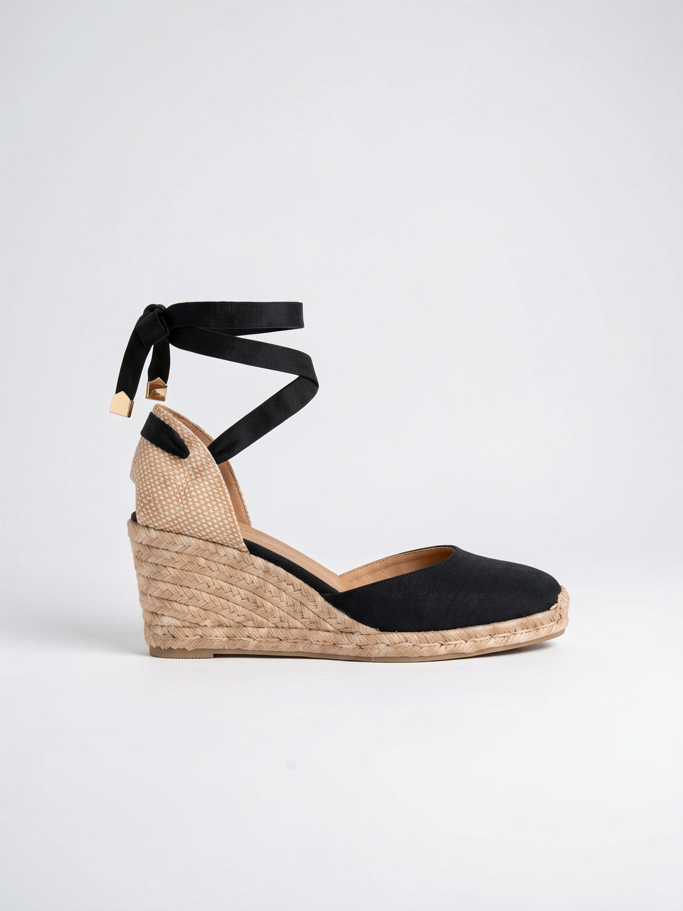 Sandales Espadrilles Compensées Femme Jute Été Cheville Lacets - Noir EU 36 / US 5 / UK 3.5
