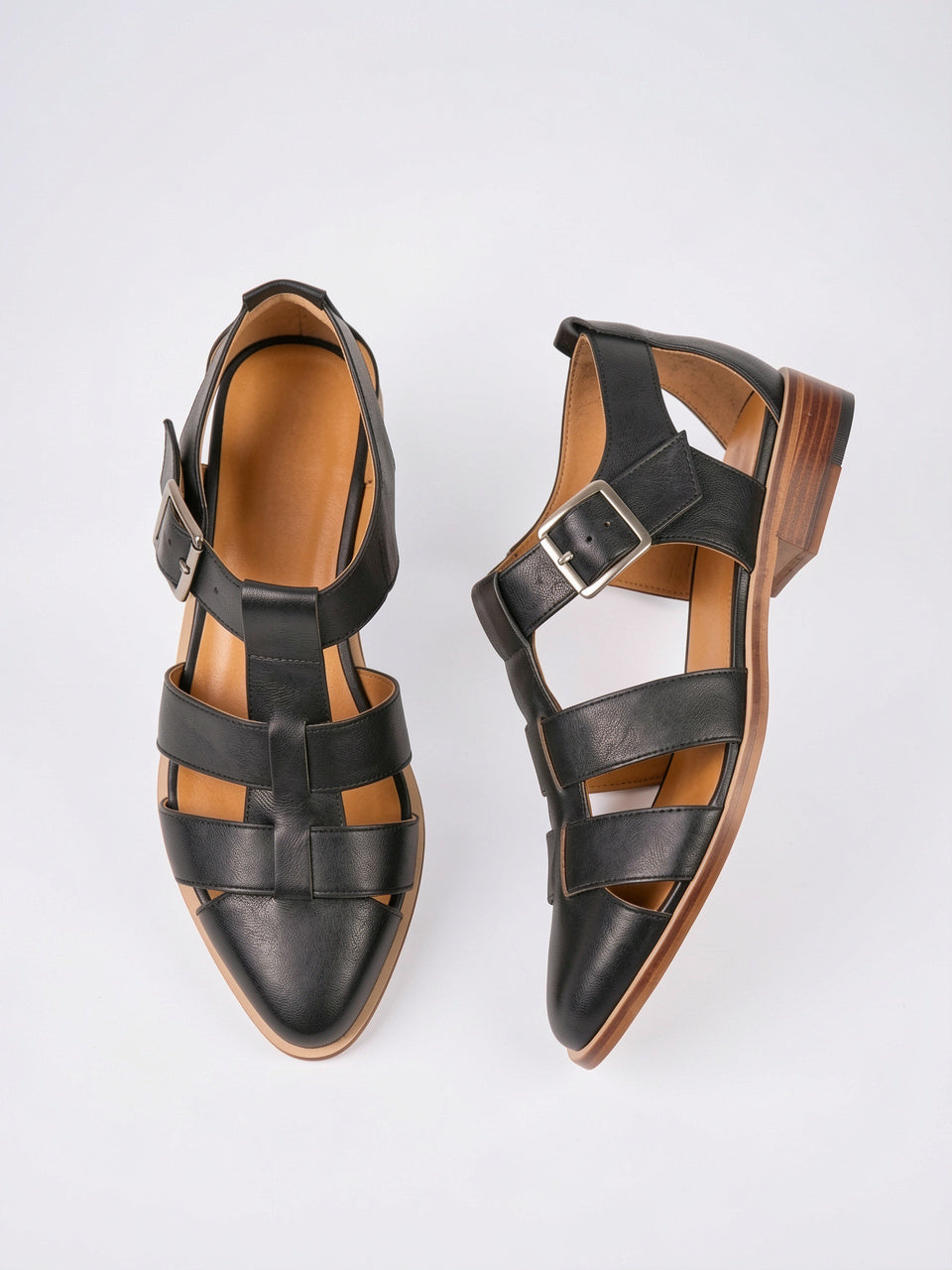 Sandales Gladiateur Mary Jane Cuir Bride Femme Plates - 4