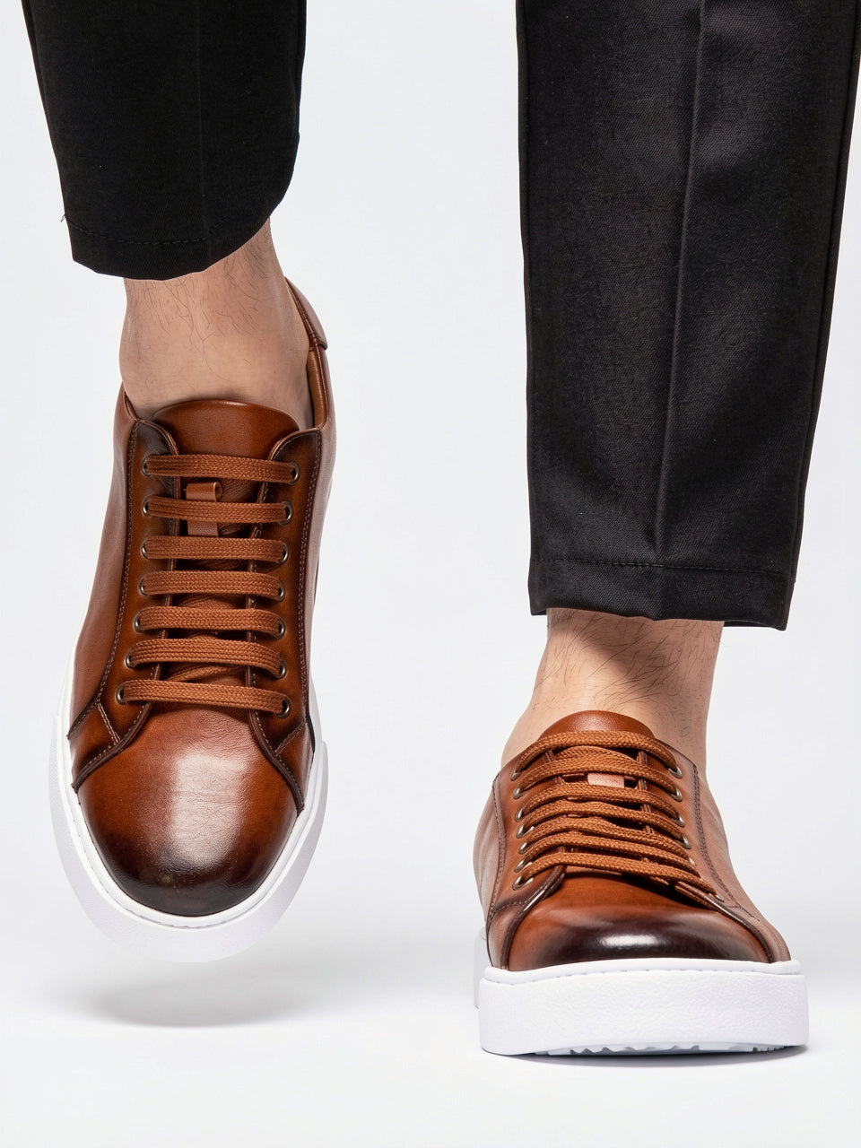 Sneakers Chaussures Cuir Basses Lacées Homme Semelle Épaisse - 10