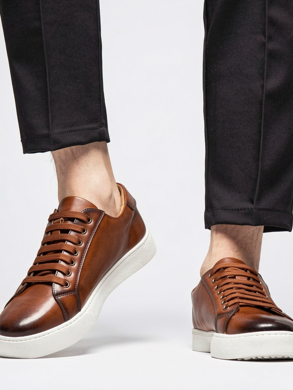 Sneakers Chaussures Cuir Basses Lacées Homme Semelle Épaisse - 11