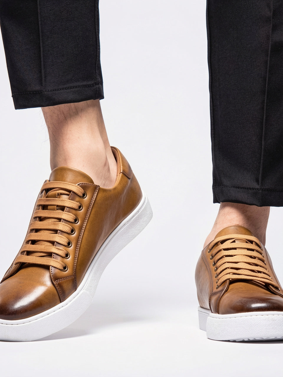 Sneakers Chaussures Cuir Basses Lacées Homme Semelle Épaisse - 16