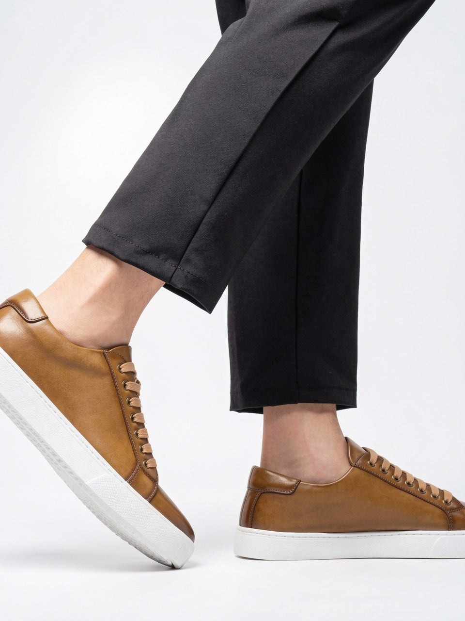 Sneakers Chaussures Cuir Basses Lacées Homme Semelle Épaisse - 17