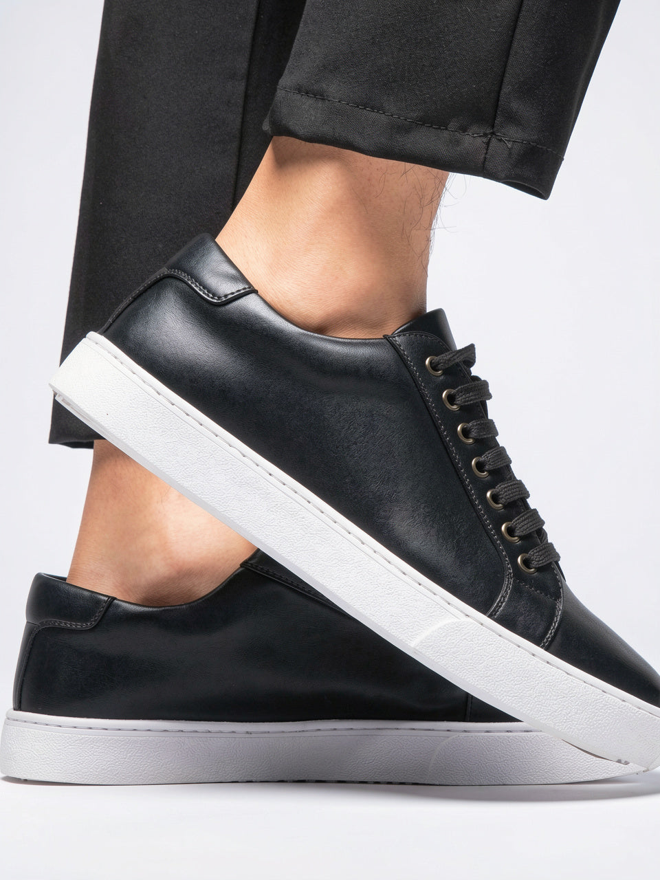 Sneakers Chaussures Cuir Basses Lacées Homme Semelle Épaisse - 27