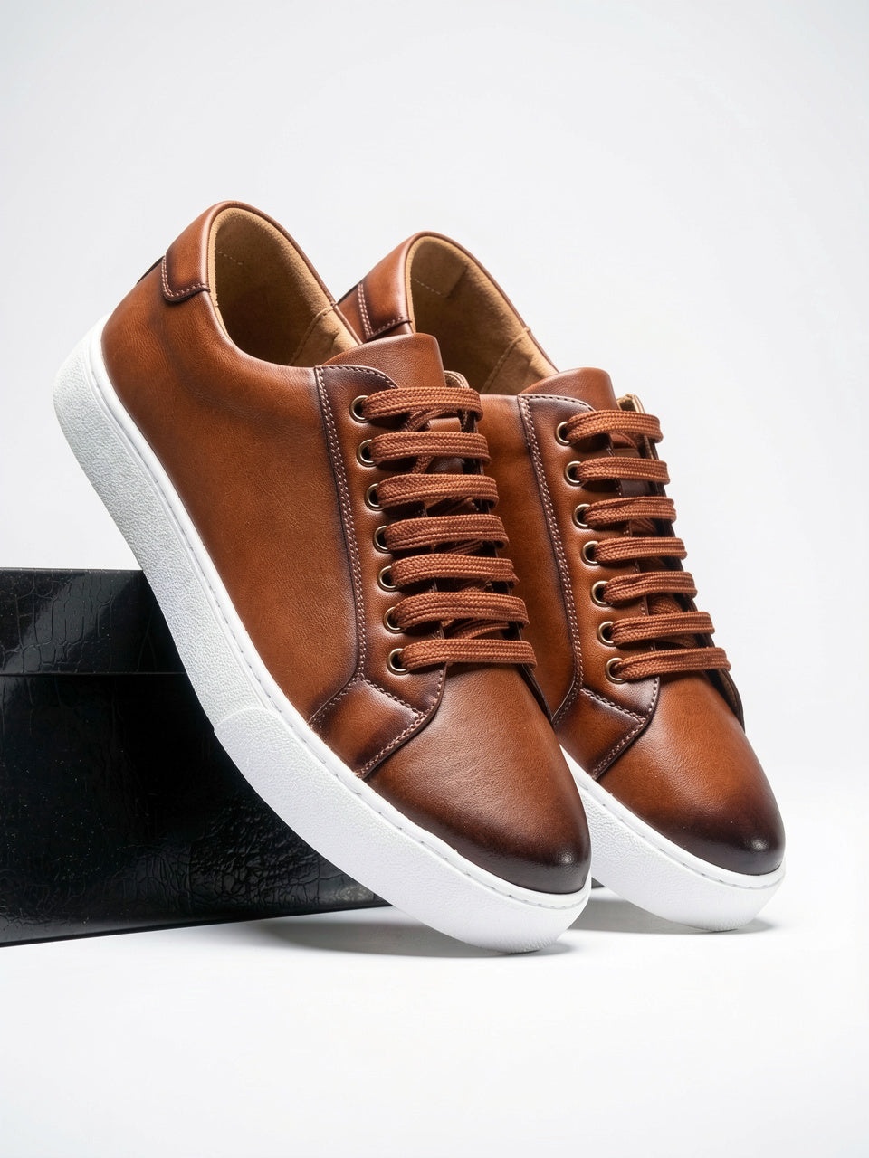 Sneakers Chaussures Cuir Basses Lacées Homme Semelle Épaisse - 8