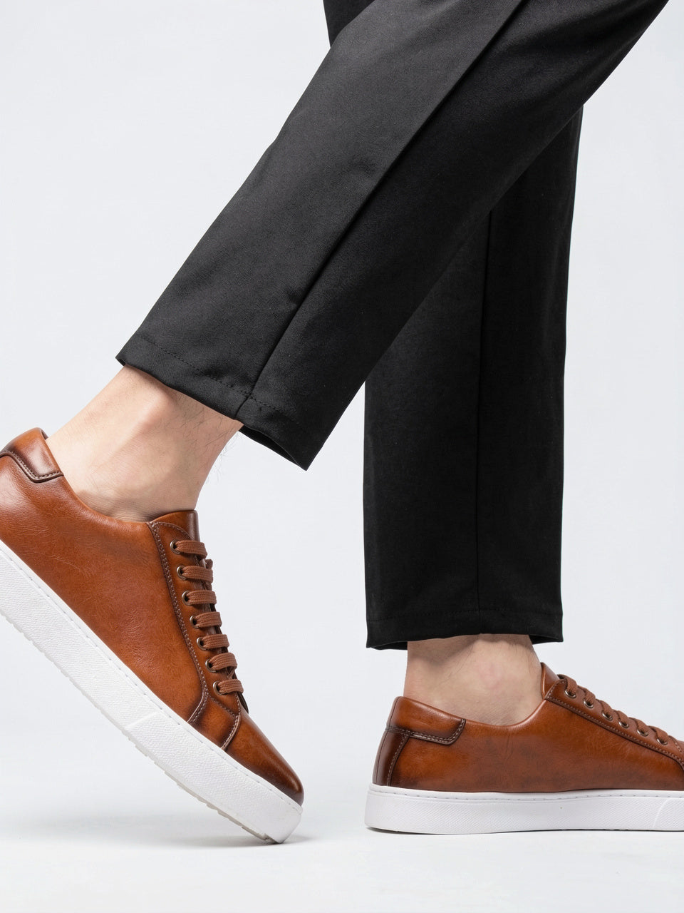 Sneakers Chaussures Cuir Basses Lacées Homme Semelle Épaisse - 9