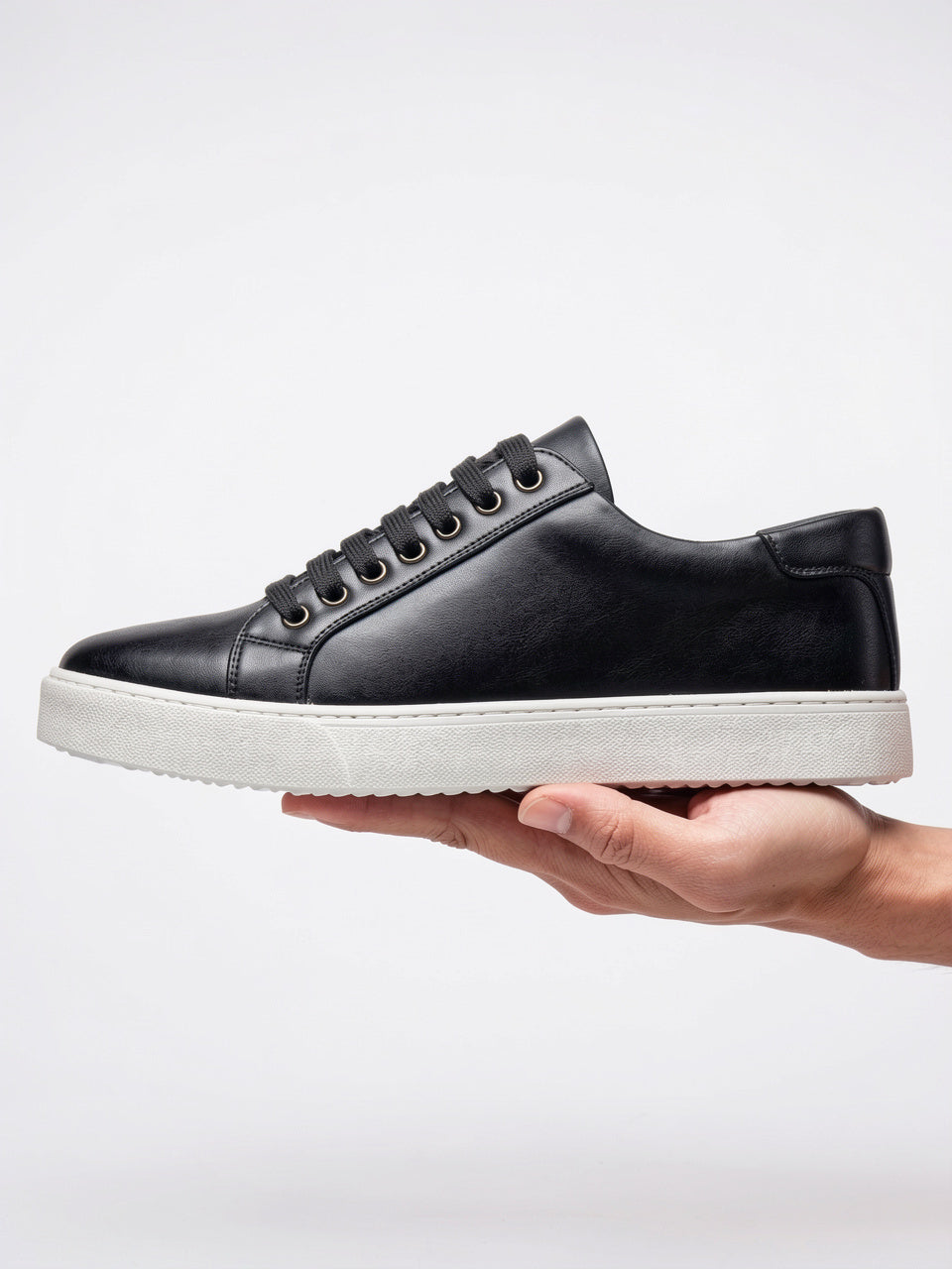 Sneakers Chaussures Cuir Basses Lacées Homme Semelle Épaisse - Noir EU 38 / US 6 / UK 5.5