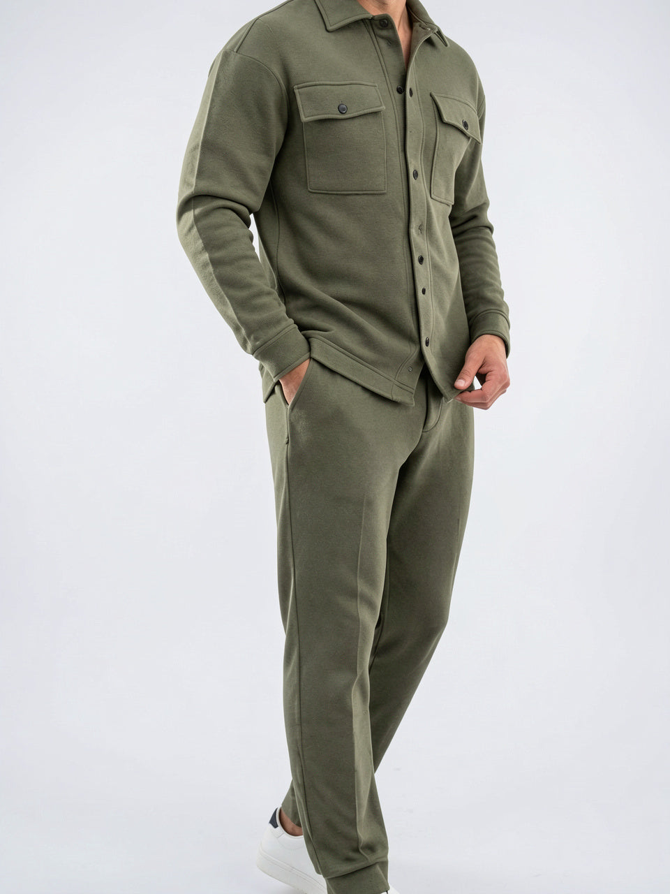 Surchemise Jogger Tissé 2 Pièces Homme Ensemble - Vert Kaki S