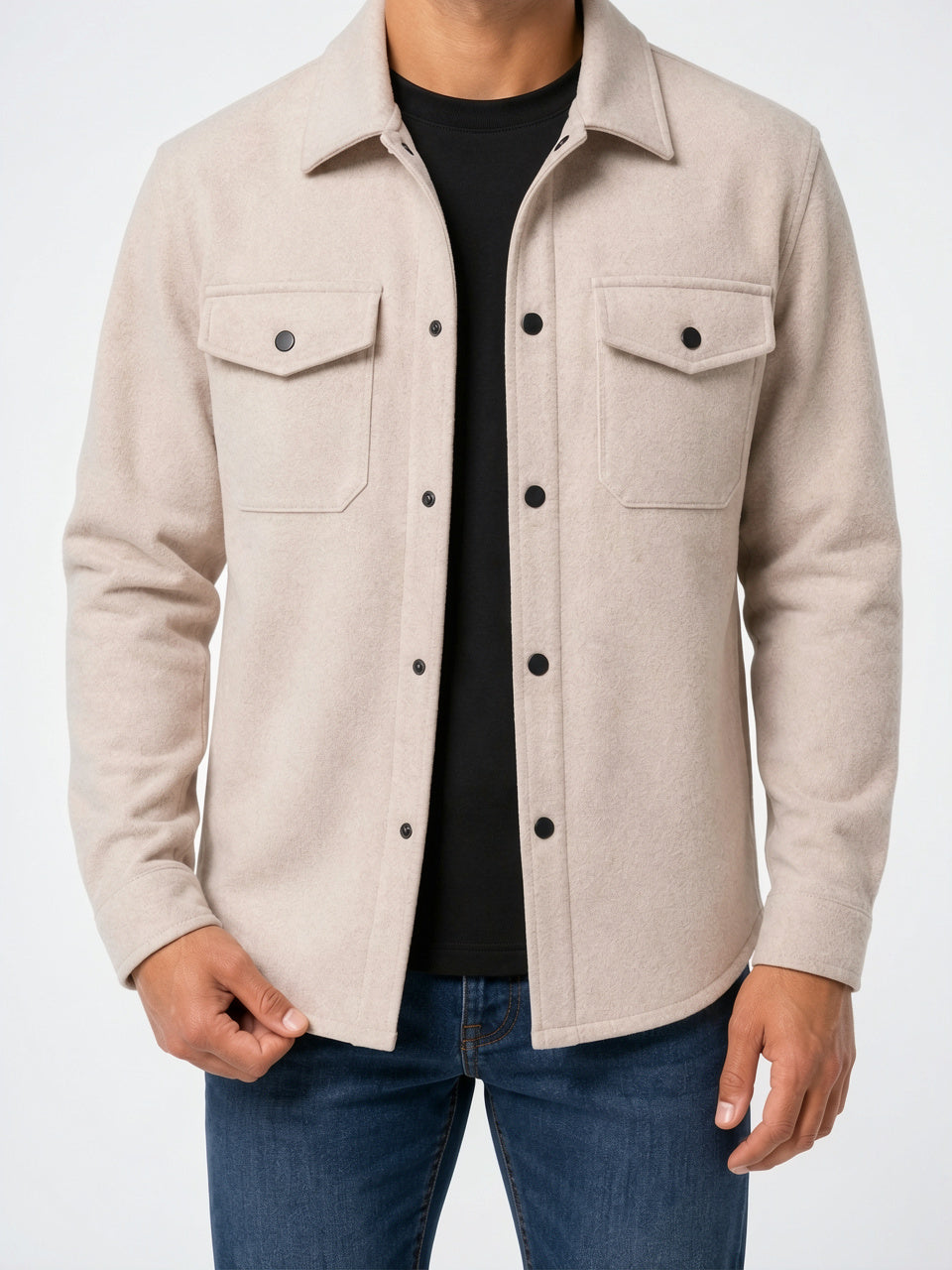 Surchemise Veste Homme Décontractée Coupe Utilitaire Molleton Poches - Beige S