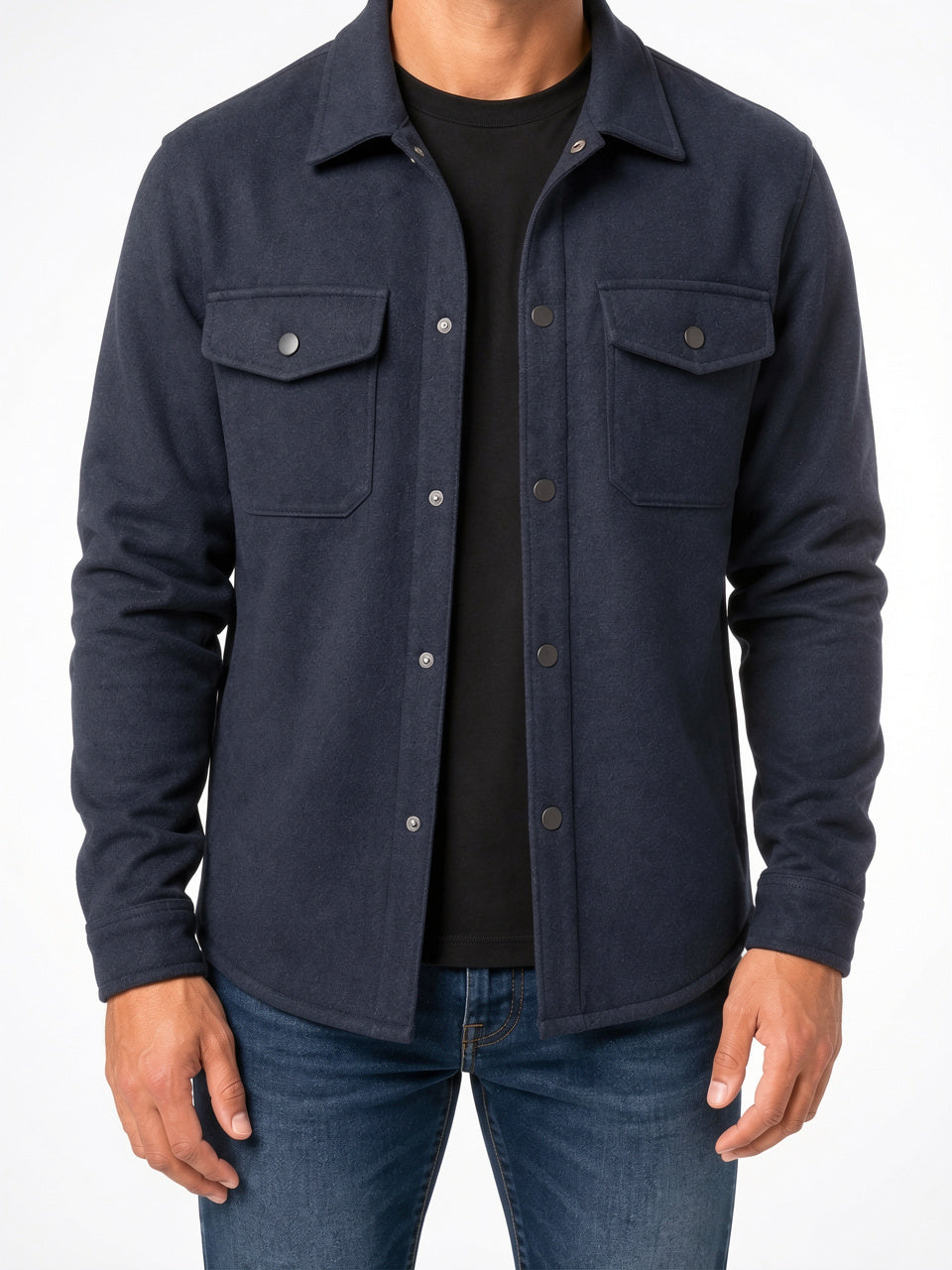 Surchemise Veste Homme Décontractée Coupe Utilitaire Molleton Poches - Bleu Marine S